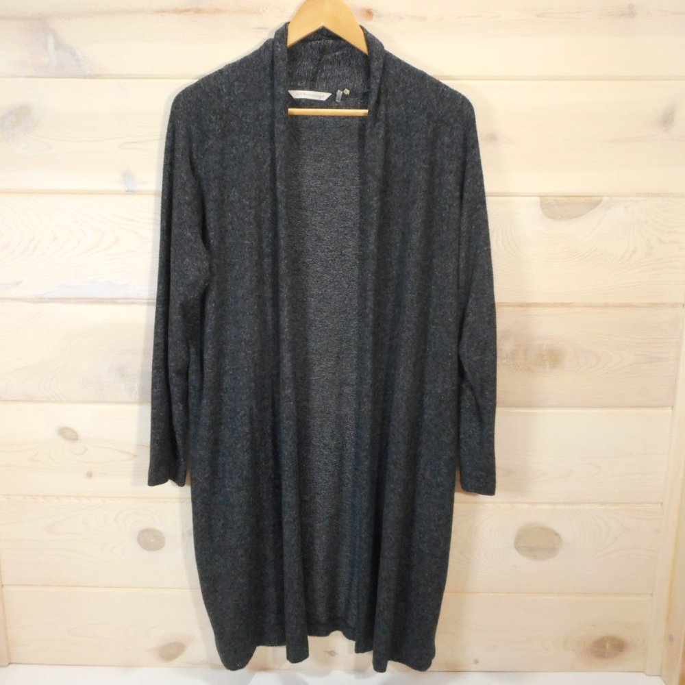 Soft Surroundings Womens Size L Cardigan Long Open Front Sweater Gray Cozy Cabin